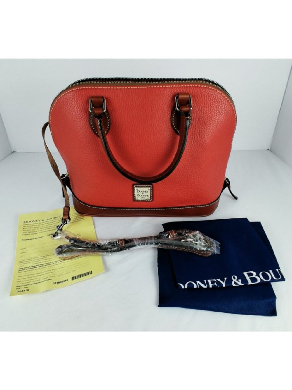Dooney & Bourke Pebble Leather Domed Dark Salmon Satchel / Cross Body NWT - Picture 9 of 16